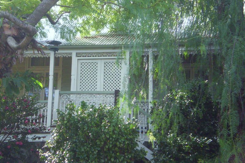 Timber verandah with lattice and posts on an older Brisbane Queenslander